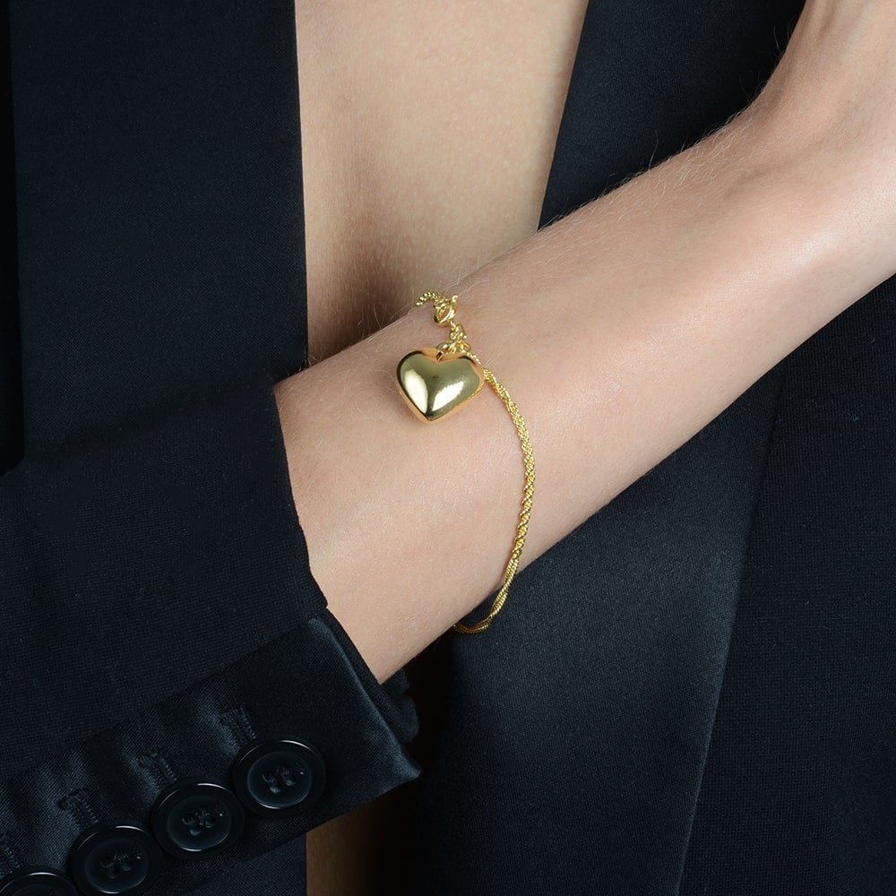 Pulseira Dourada de Cordão Baiano com Coração - Delicatti