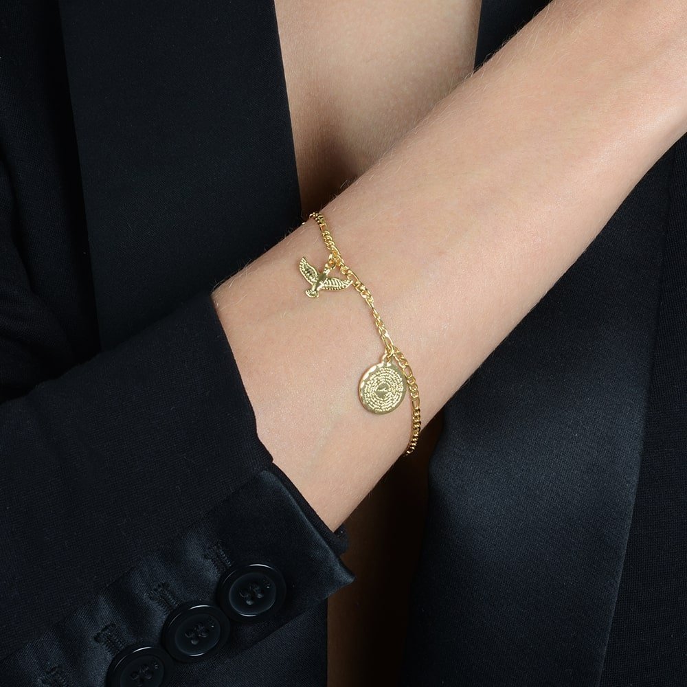 Pulseira Dourada Religiosa Pai Nosso e Espírito Santo - Delicatti