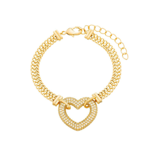 Pulseira Dourada de Coração Vazado Cravejado com Zircônia - Delicatti