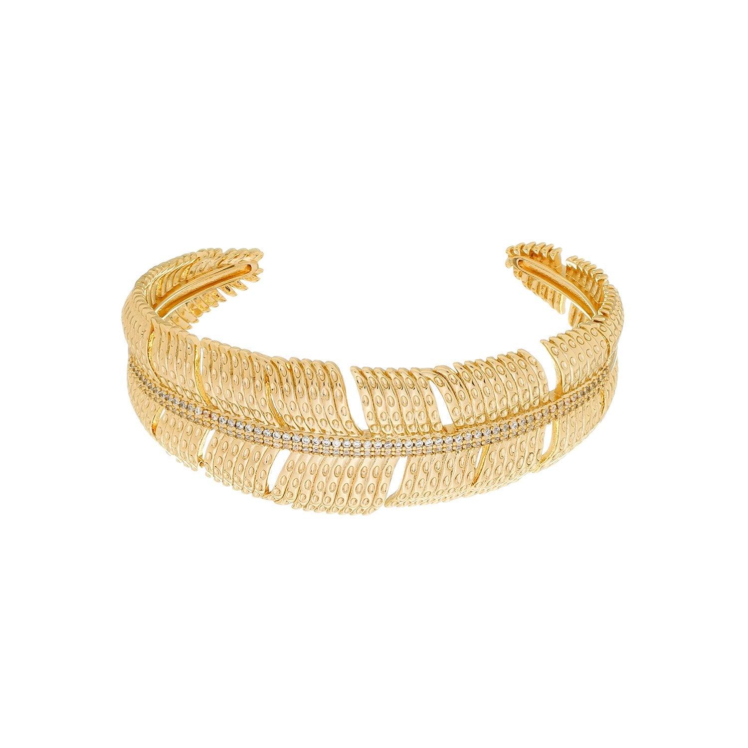 Bracelete Dourado de Pena Cravejado de Zircônia - Delicatti