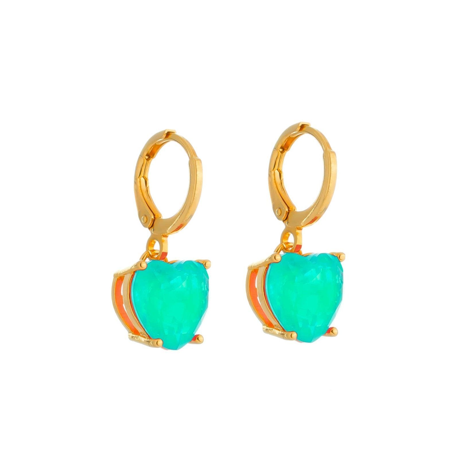 Brinco Dourado Argolinha Pedra de Coração Verde - Delicatti