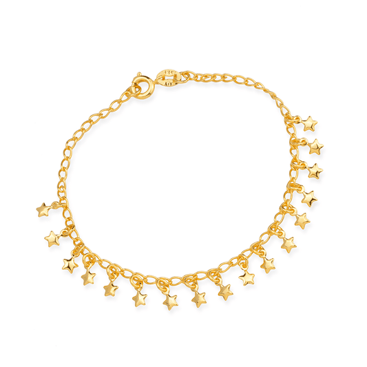 Pulseira Dourada Chuveirinho com Pingentes de Estrela - Delicatti
