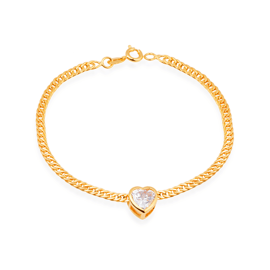 Pulseira Dourada com Pedra de Coração em Zircônia - Delicatti