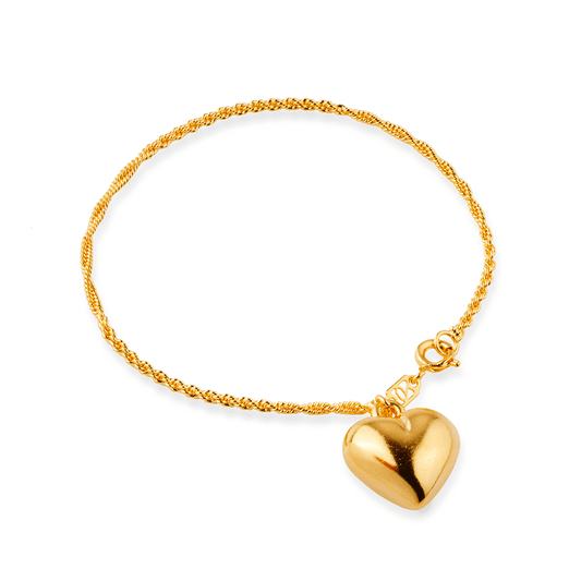 Pulseira Dourada de Cordão Baiano com Coração - Delicatti