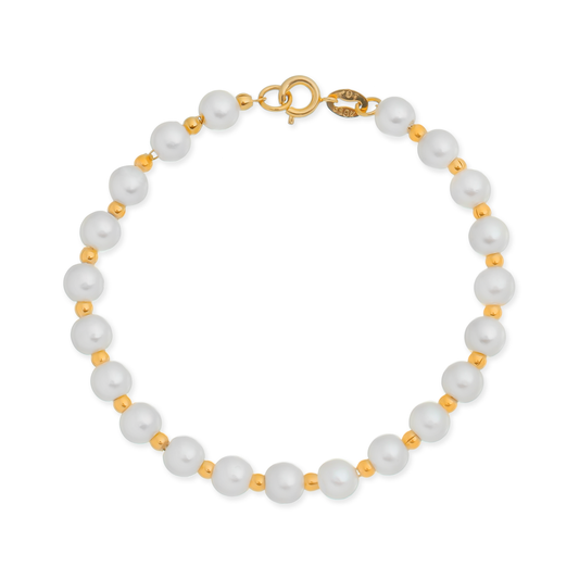 Pulseira Dourada de Pérolas e Bolinhas - Delicatti