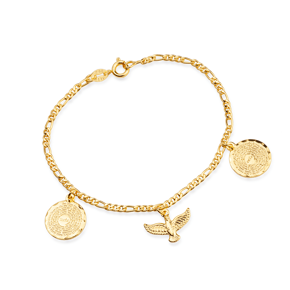 Pulseira Dourada Religiosa Pai Nosso e Espírito Santo - Delicatti